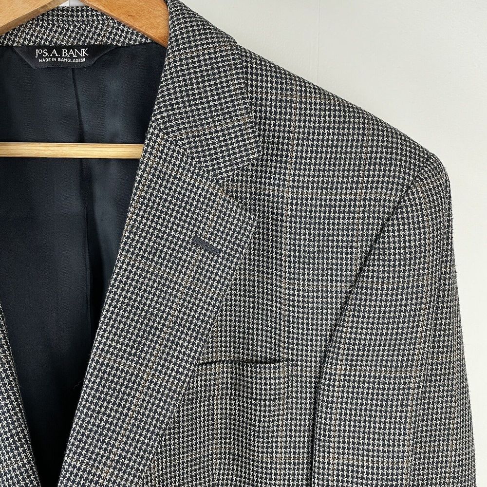 Jos. A. Bank Navy‎ Cream Houndstooth Blazer Jacket Sport Coat Silk Wool Mens 44R